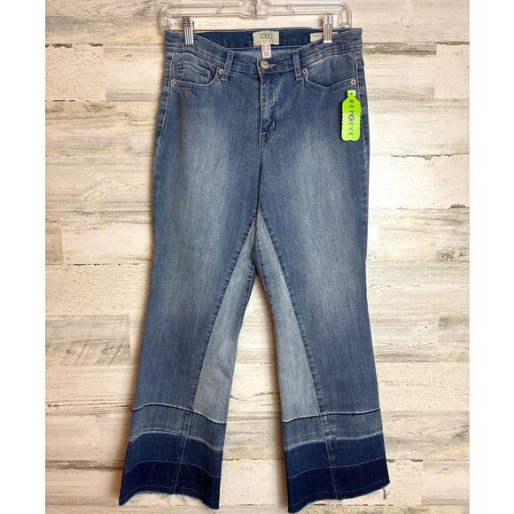 LOGO by Gloria Goldstein Women’s 6 P Mini Bootcut Blue patchwork Denim Jeans NWT - Picture 1 of 6